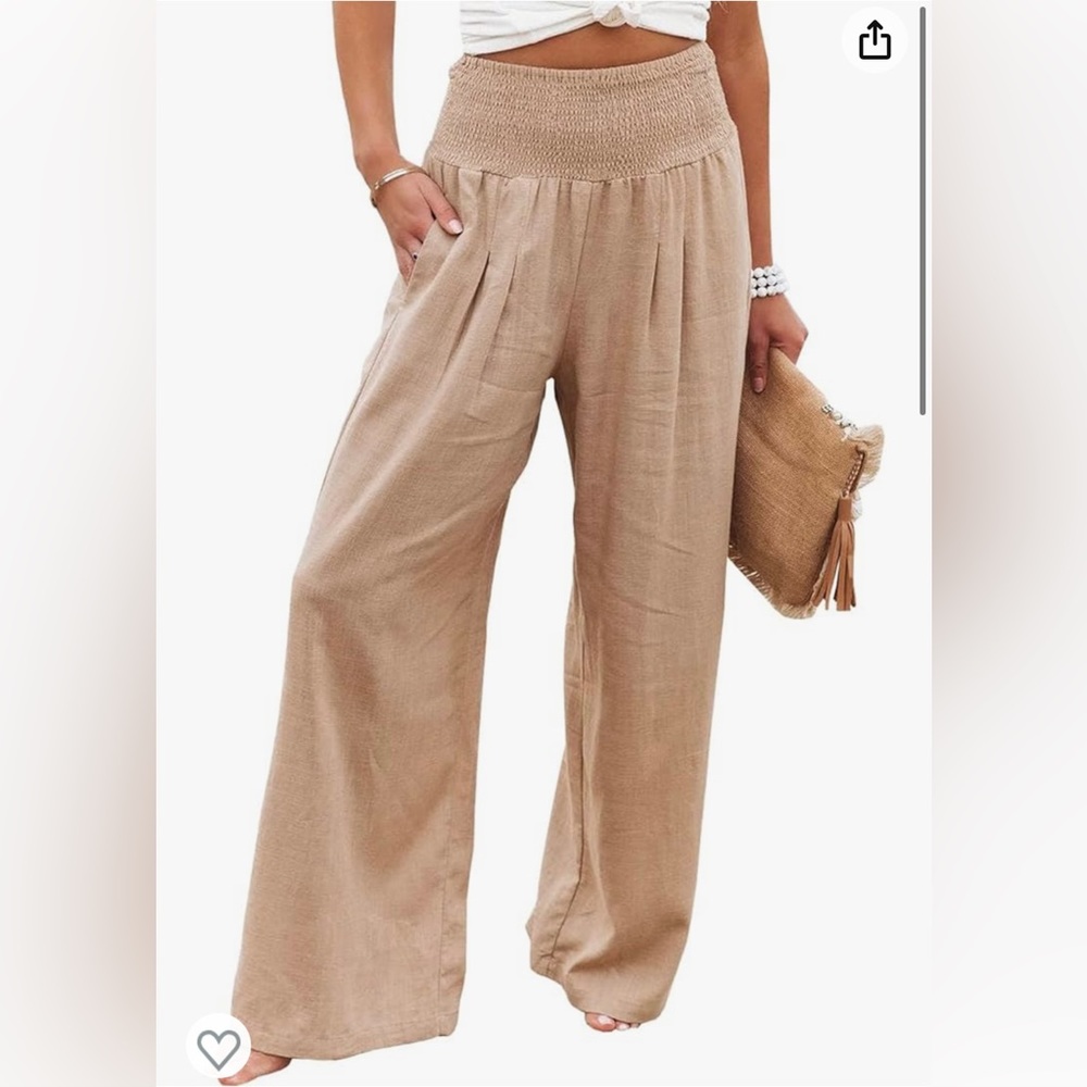 High Waisted Cotton Linen Palazzo Pants